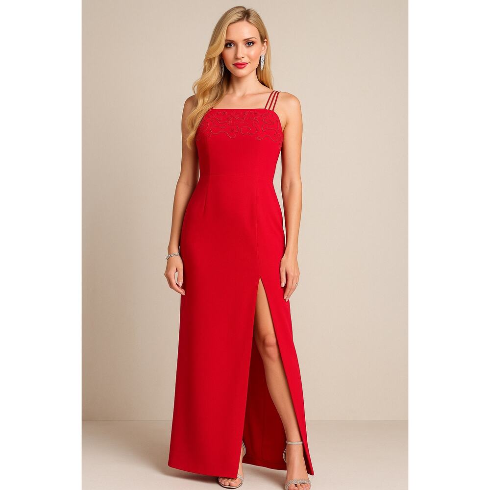 Celavie Collection Red Gown with Sequin Embellishment